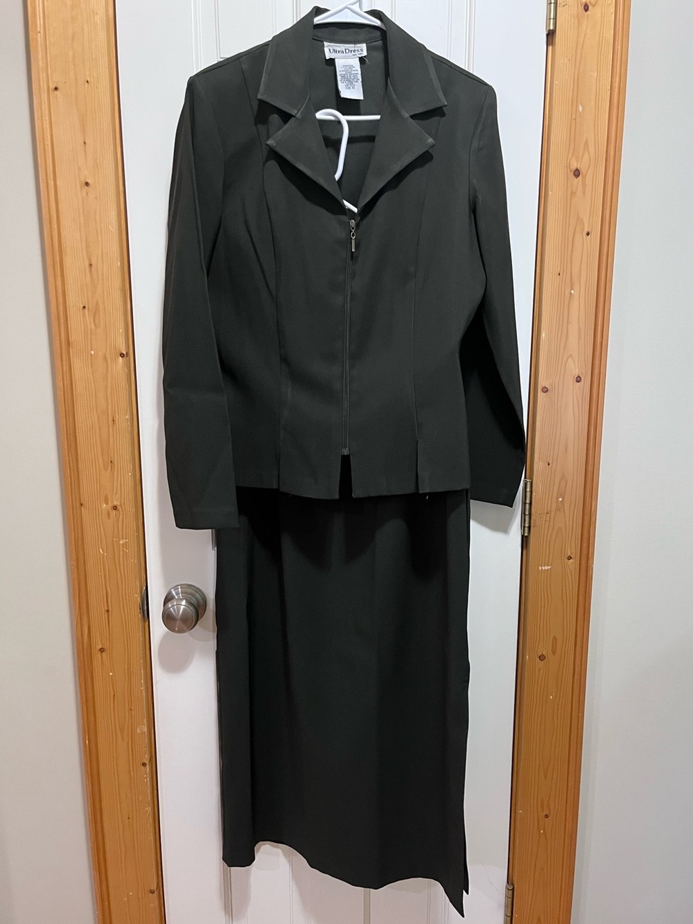 ULTRA DRESS NEW YORK Womens Dark Olive Green Skirt-Suit Set Jacket & Midi Skirt
